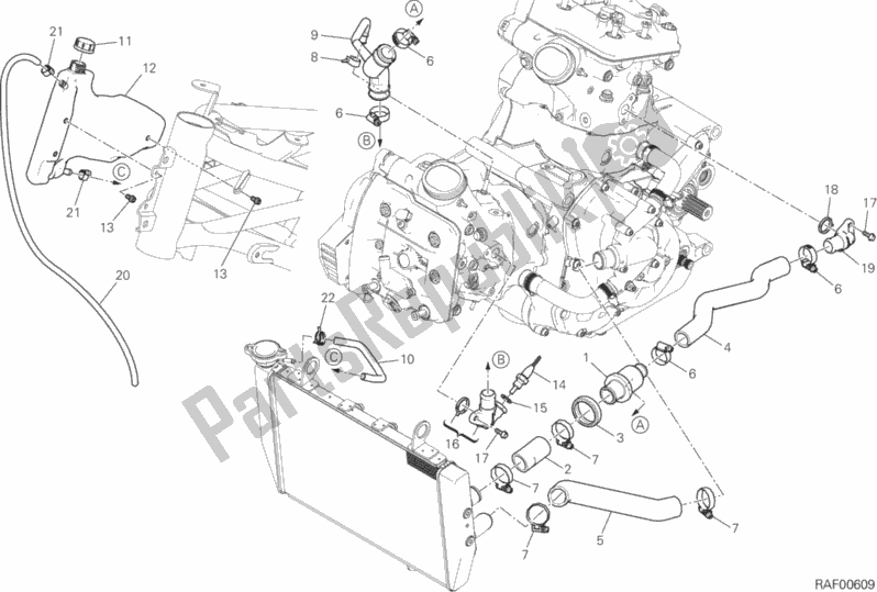 All parts for the Cooling Circuit of the Ducati Multistrada 1200 Enduro Touring 2018